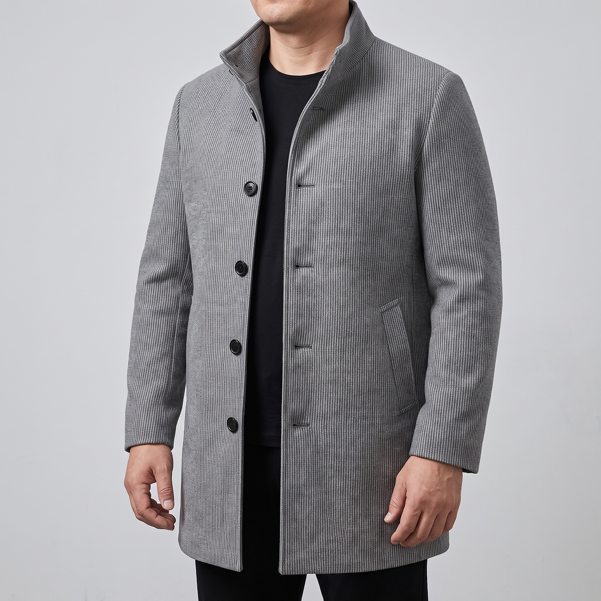 Unisex Jacket with Check Pattern and Button Front