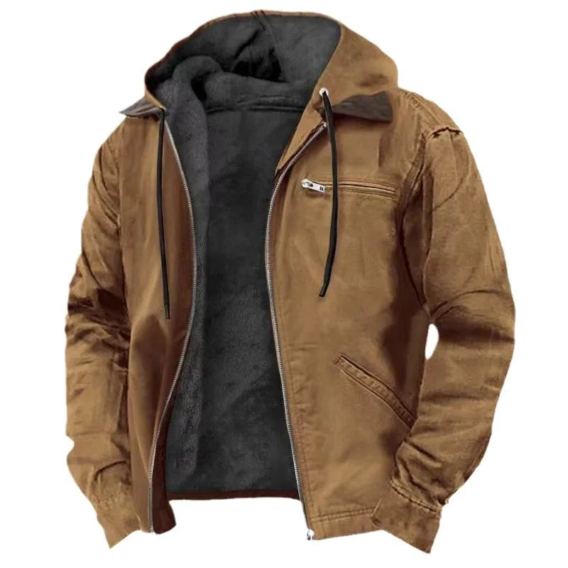 Unisex Hooded Jacket with Fleece Lining and Zipper Pockets
