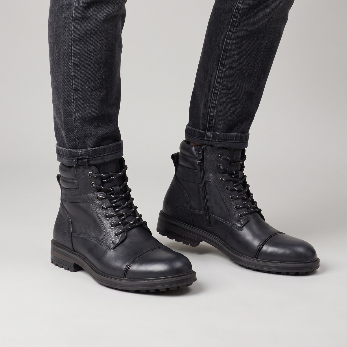 Unisex Boots with Leather Upper and Lace-Up Front