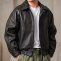Unisex Leather Jacket with Collar and Zip