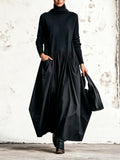 Women's Maxi Dress with High Neck and Pockets