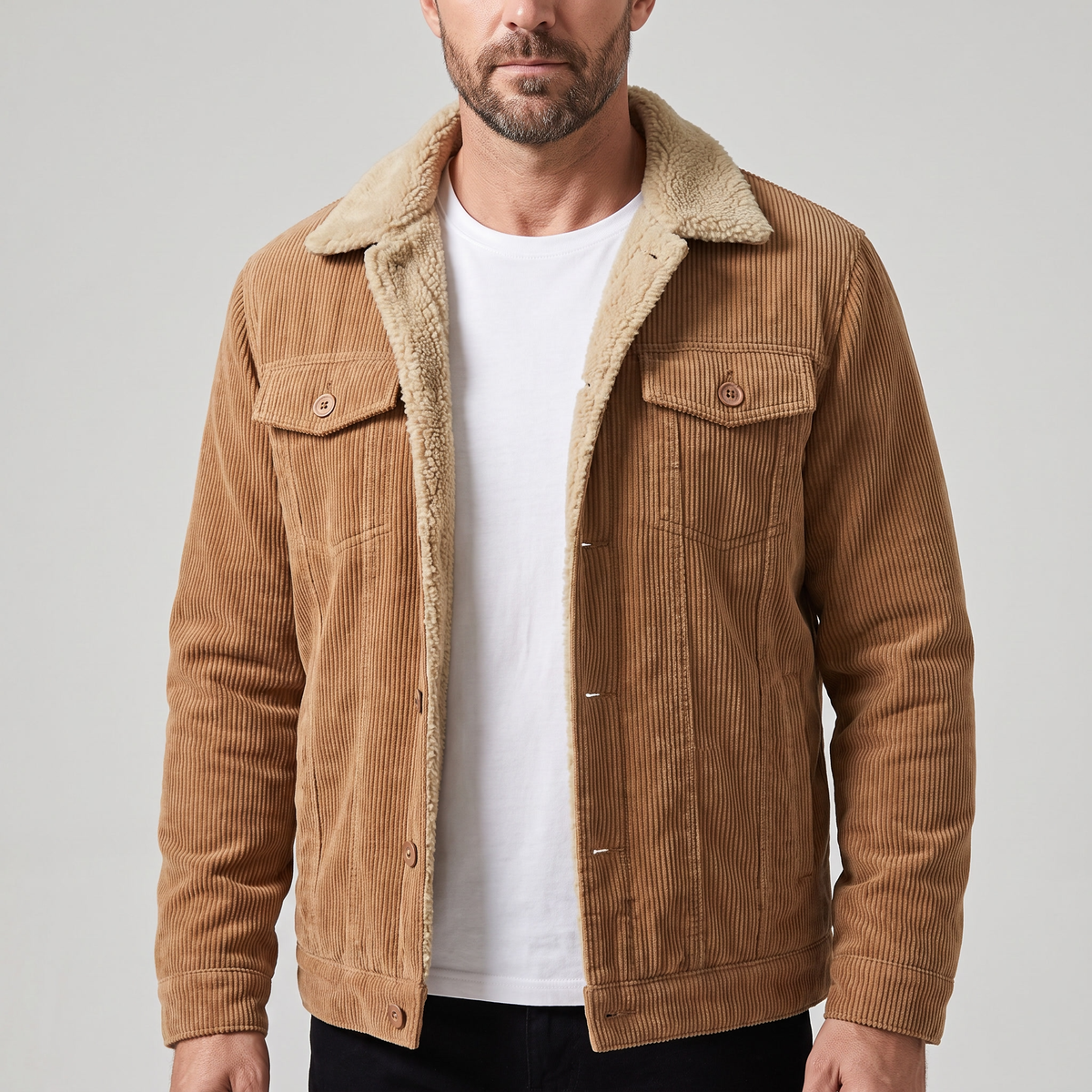 Unisex Jacket in Cotton Corduroy with Button Front