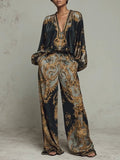 Women's Clothing Set with Floral Print and Wide-Leg Trousers