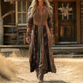 Women's Vintage Western V-Neck Maxi Dress