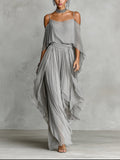 Women's Chiffon Clothing Set with Off-Shoulder Camisole and Trousers