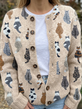 Women's Cat Print Cardigan with Buttons
