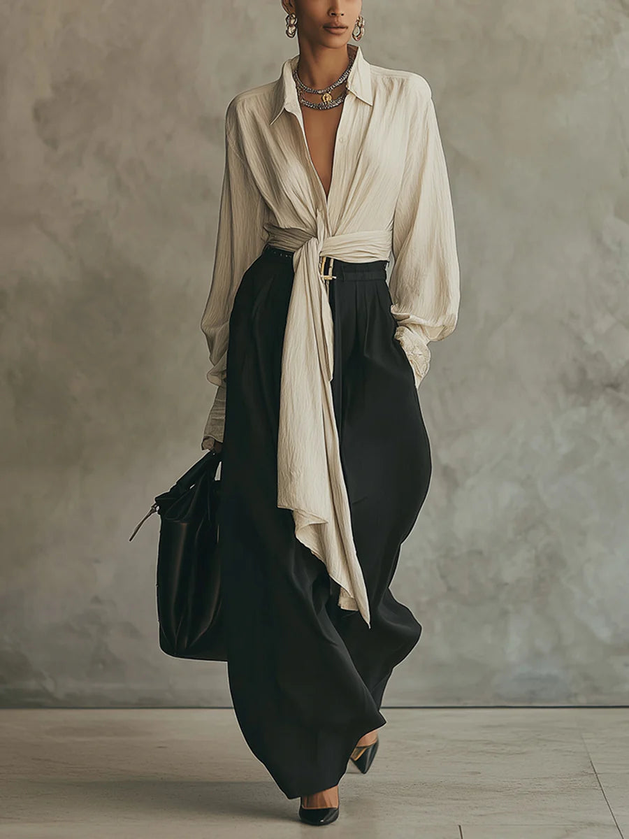 Women's Clothing Set with Lace-Up Shirt and Trousers