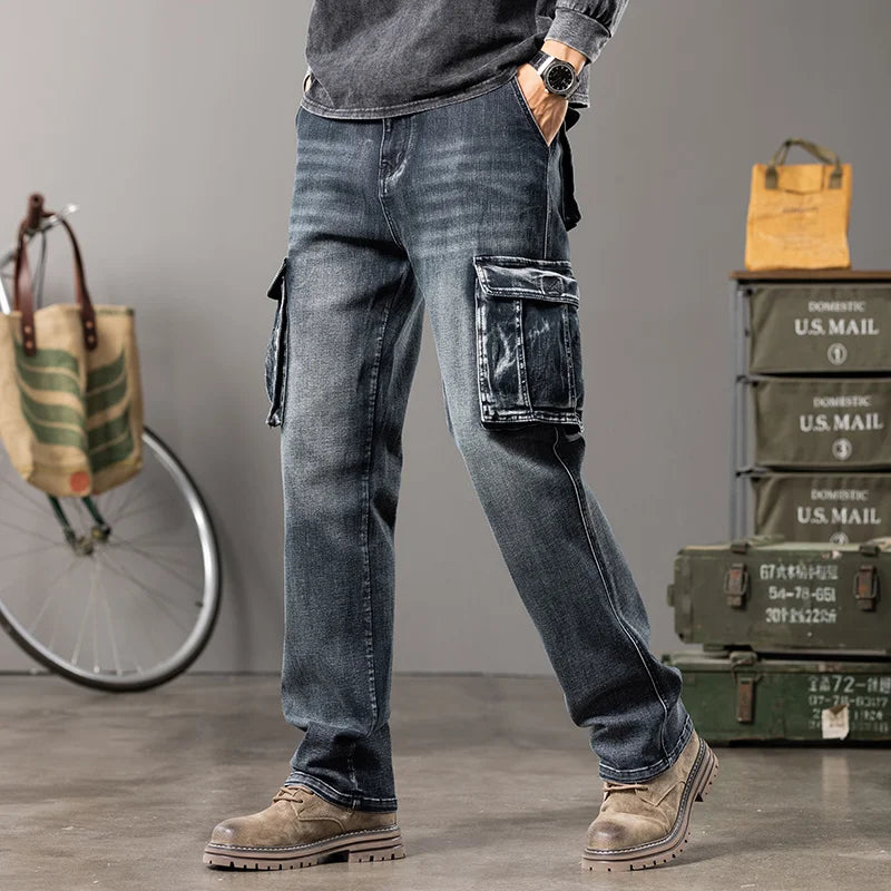 Unisex Workwear Jeans with Wide Leg and Multiple Pockets