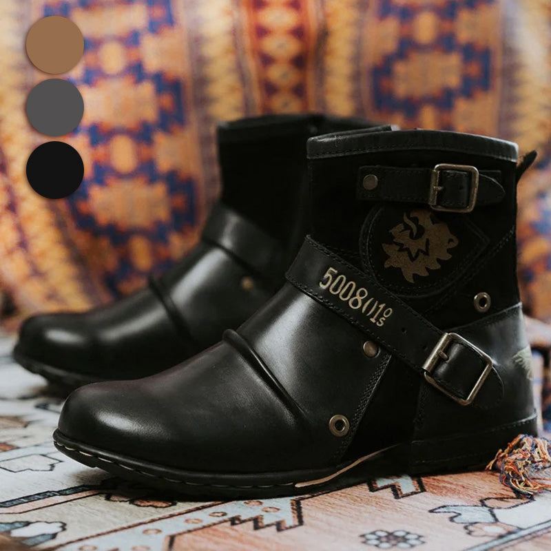 Men's Western Cowboy Leather Boots with Zipper