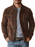 Men's Suede-Look Jacket with Stand Collar and Front Pockets