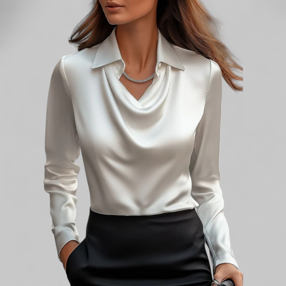 Unisex Satin Blouse with Waterfall Neckline