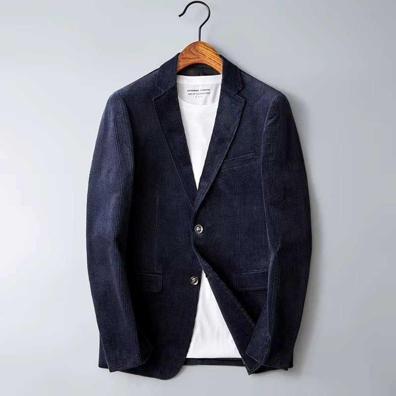 Unisex Corduroy Jacket with Single-Breasted Closure and Slim Fit