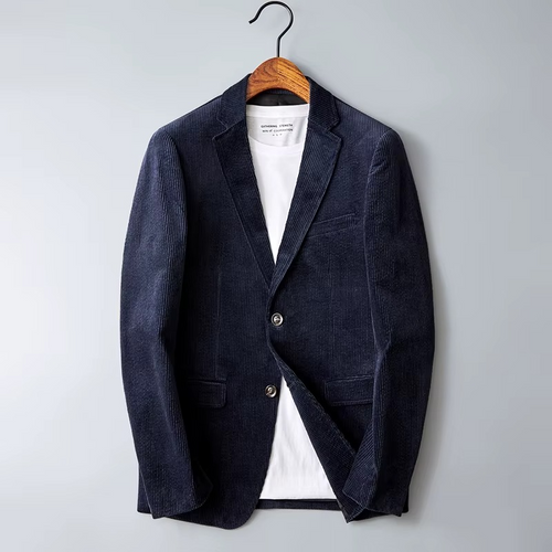 Unisex Corduroy Jacket with Single-Breasted Closure and Slim Fit