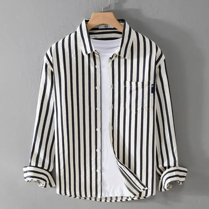 Unisex Shirt with Textured Stripe and Long Sleeves