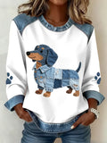 Women's Sweatshirt with Patchwork Dachshund Print