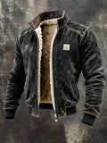 Men's Leather Jacket with Zip Closure and Sherpa Lining