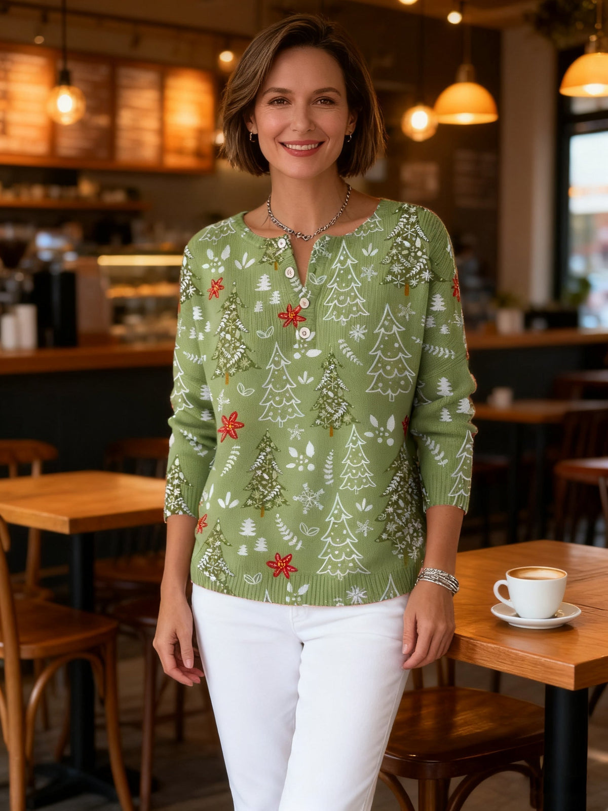 Women's Christmas Sweater with Button Detail