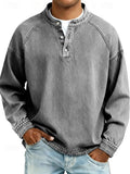Men's Henley Shirt with Raglan Long Sleeves and Washed Finish