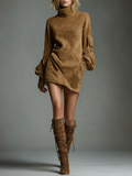 Women's Faux Suede Turtleneck Mini Dress