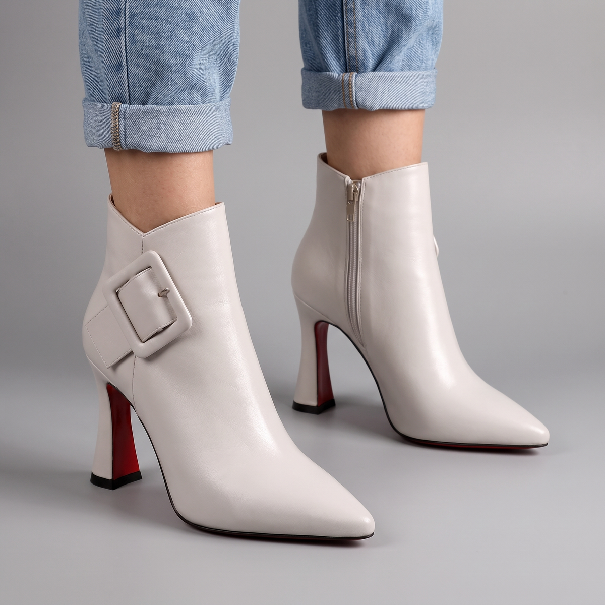 Unisex Boots with Strap Details and Block Heel