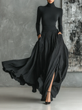 Women's Clothing Set with Turtleneck T-Shirt and Pleated Skirt