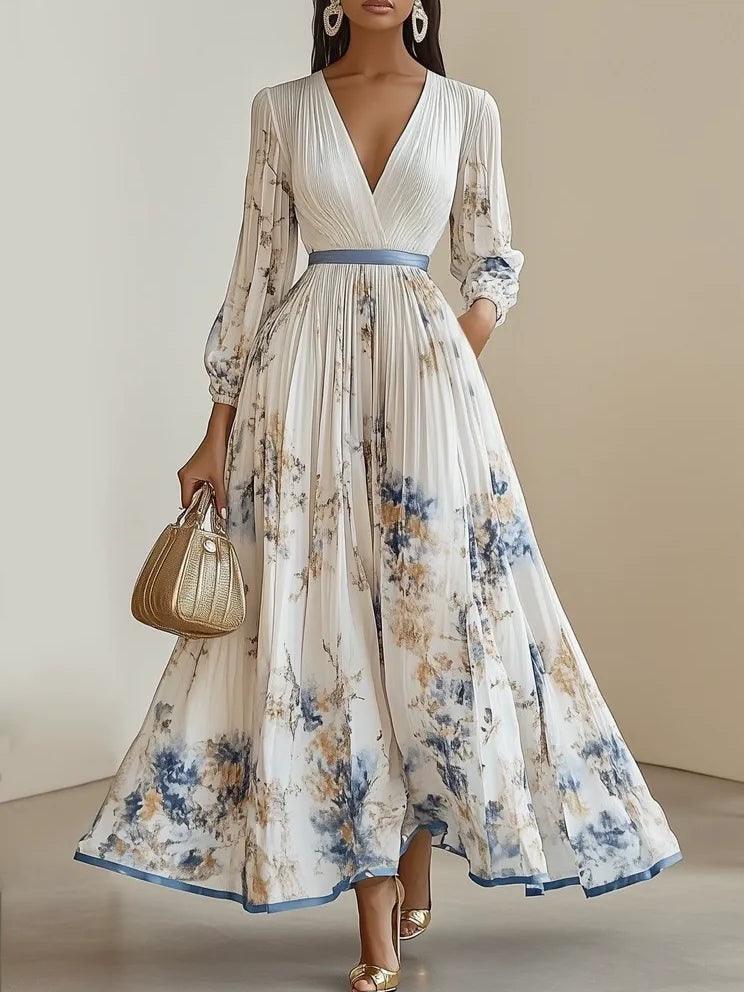 Women's Floral V-Neck A-Line Maxi Dress