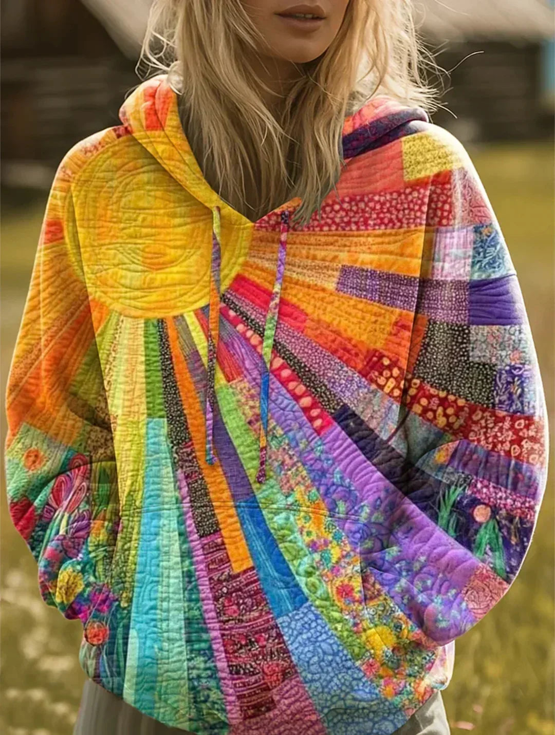 Unisex Bohemian Multicolour Patchwork Hoodie