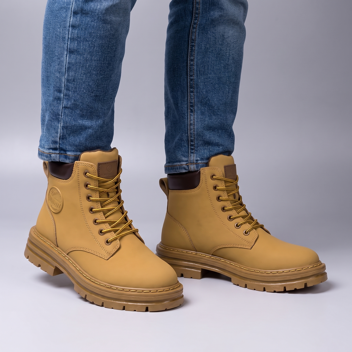 Unisex Leather Ankle Boots with Lace-Up Front and Chunky Sole