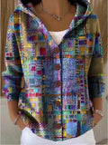 Women's Cardigan with Buttons and Artistic Floral Prints