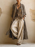 Women's Three-Piece Set with Top, Cardigan and Wide-Leg Pants