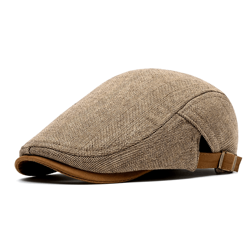 Men's Herringbone Flat Cap with Adjustable Back Strap