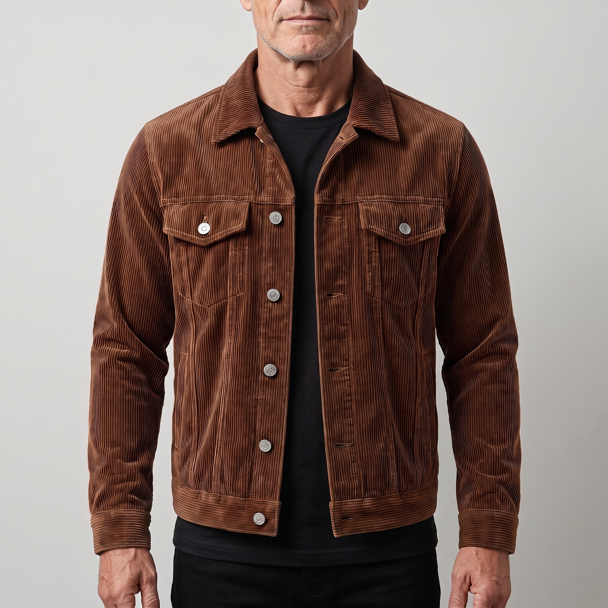 Unisex Overshirt Jacket in Cotton Corduroy with Button Front