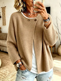 Women's Ribbed Knit Cardigan with Asymmetric Front