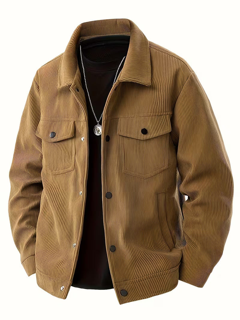 Men's Corduroy Jacket with Collar and Flap Pockets