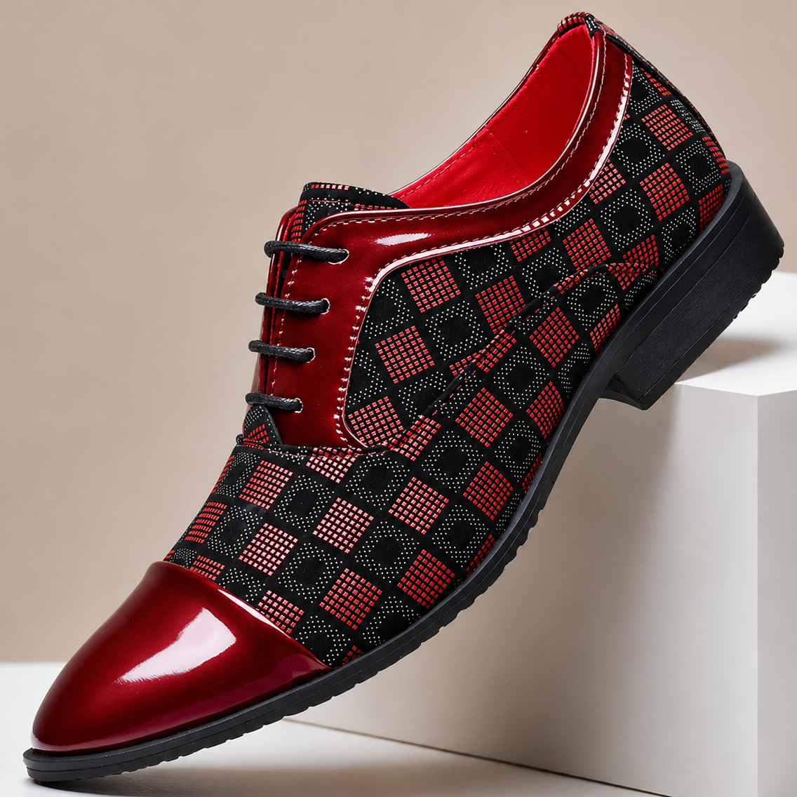 Men's Leather Lace-Up Dress Shoes with Patterned Upper