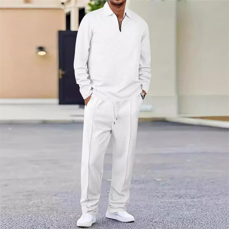Men's Waffle-Knit Sweatshirt and Straight-Leg Pants Set