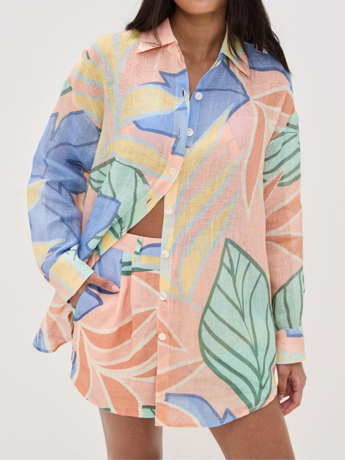 Women's Clothing Set with Tropical Leaf Print