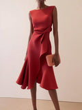 Women's Sleeveless A-Line Midi Dress with Waist Twist