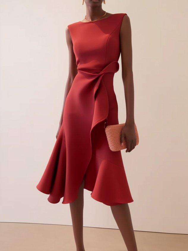 Women's Sleeveless A-Line Midi Dress with Waist Twist
