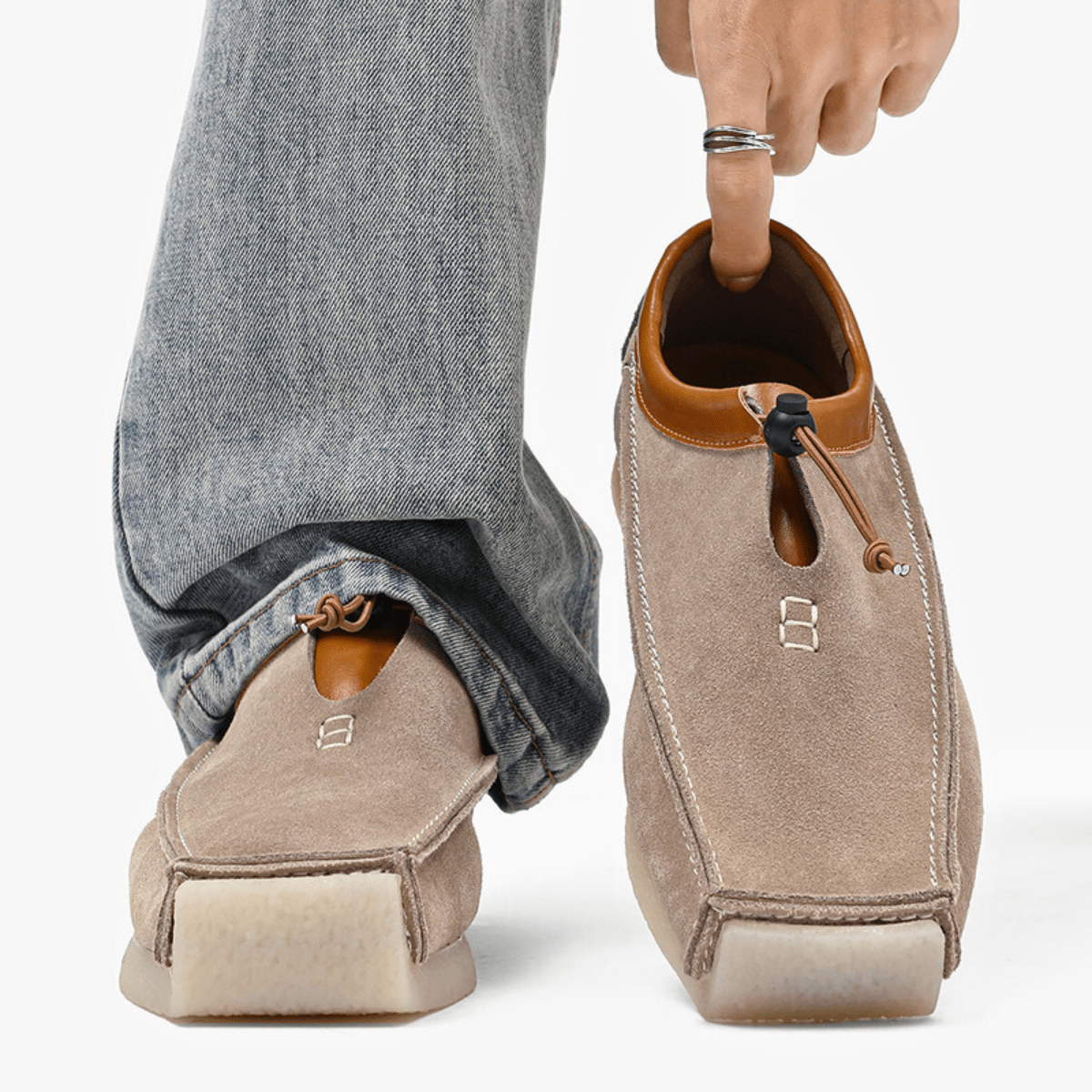 Men's Loafers with Square Toe and Drawstring Closure