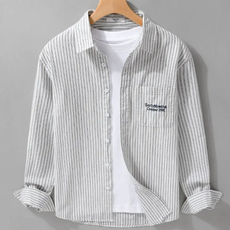 Unisex Striped Long-Sleeve Shirt with Loose Fit