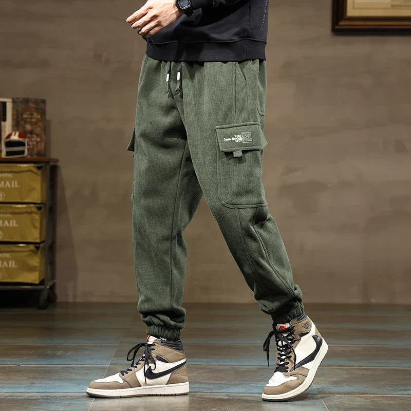 Unisex Corduroy Cargo Jogger Pants with Drawstring Waist