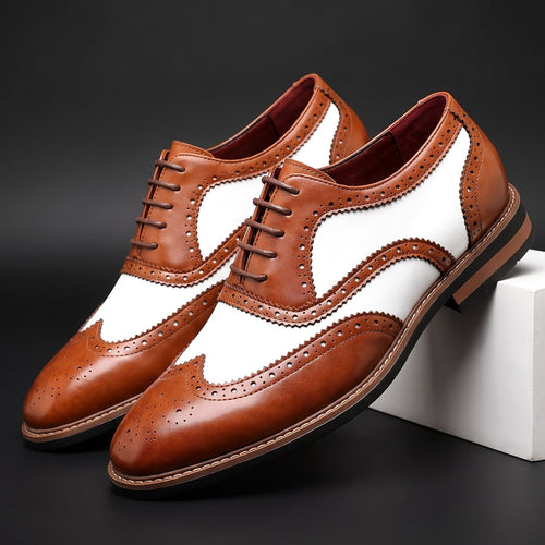 Unisex Brogue Oxford Shoes with Two-Tone Wingtip Trim