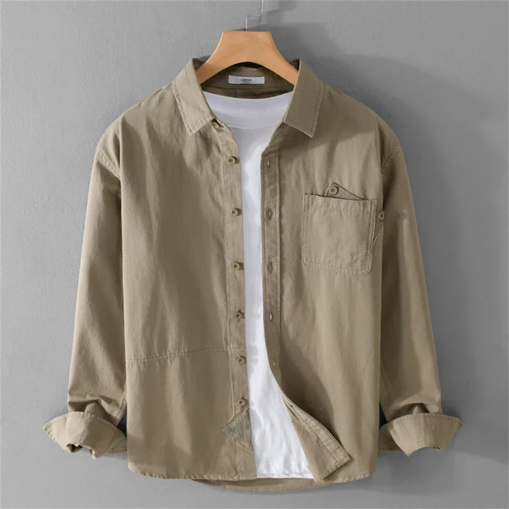 Unisex Cotton Long Sleeve Shirt with Turn-Down Collar