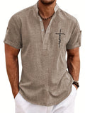 Men's Short-Sleeve Shirt with Stand Collar