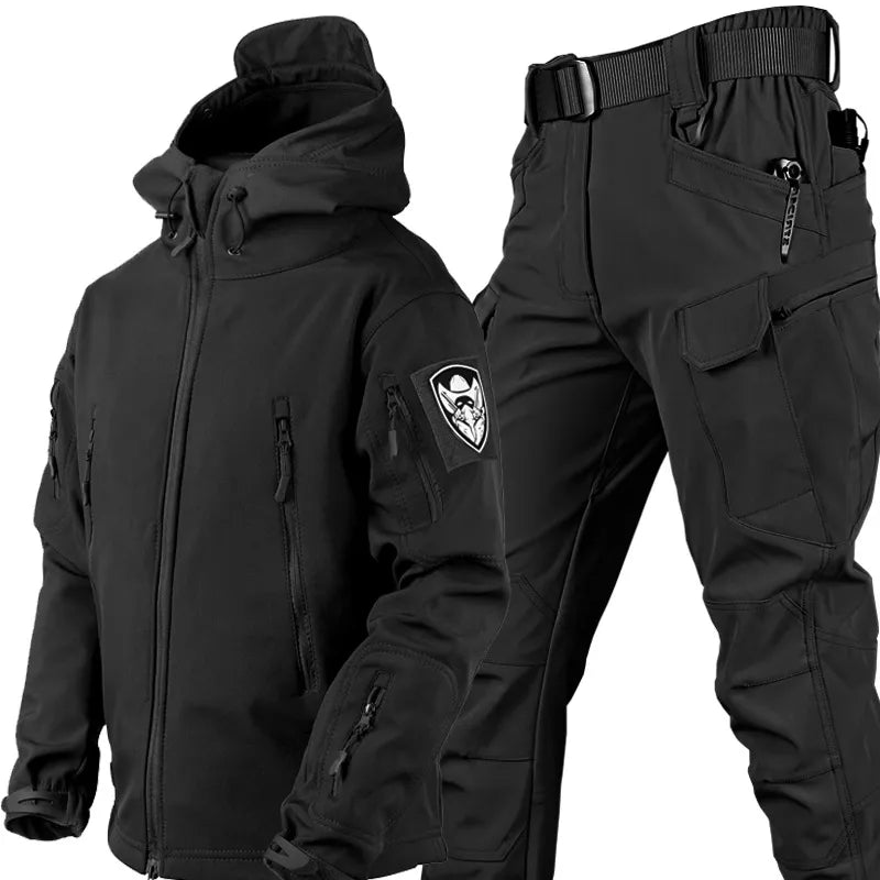 Unisex Outdoor Softshell Clothing Set with Hooded Jacket and Pants