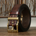 Men's Leather Belt with Solid Brass Pin Buckle