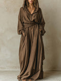 Women's Hooded Loose Maxi Dress in Brown