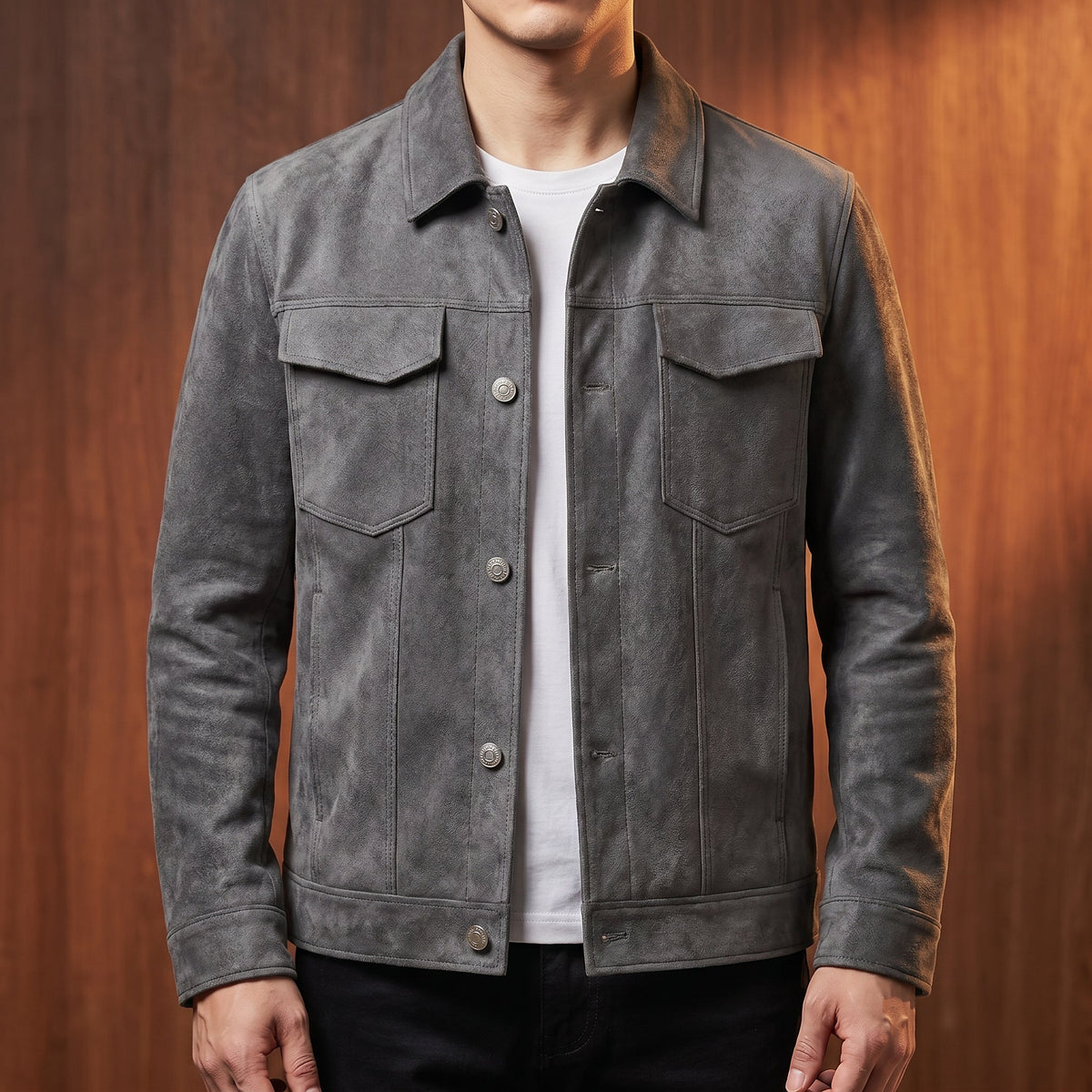 Unisex Jacket with Suede Touch and Slim Trucker Fit