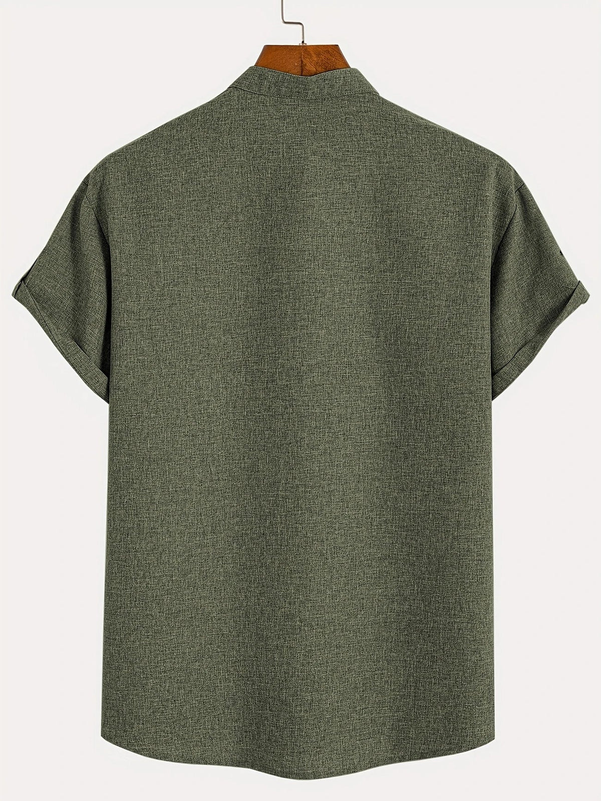 Men's Short-Sleeve Shirt with Stand Collar